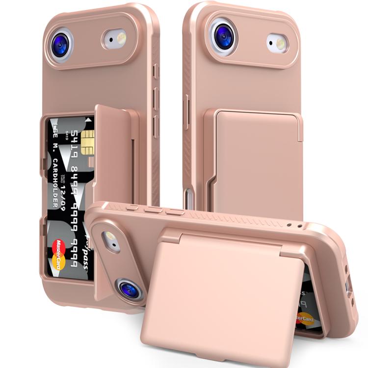 スキンフィールPCハイブリッドTPU横型隠しミラーカードバッグ付きスマホケース、iPhone 17 Pro Max用、iPhone 17 Pro用、iPhone 17用、iPhone Air用