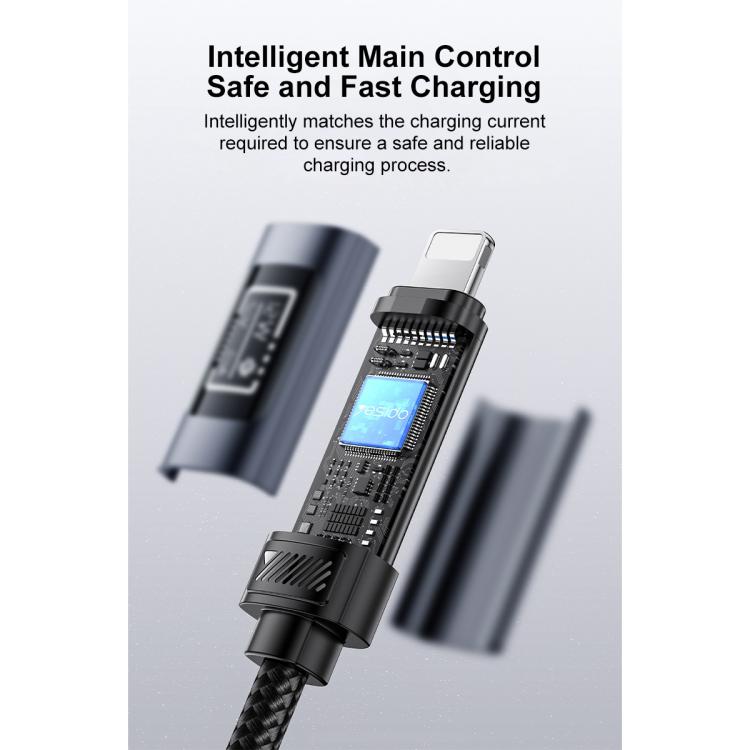 Yesido CA138L 12W 2.4A USB to 8ピン OLEDディスプレイ付き充電データケーブル、USB to 8ピン