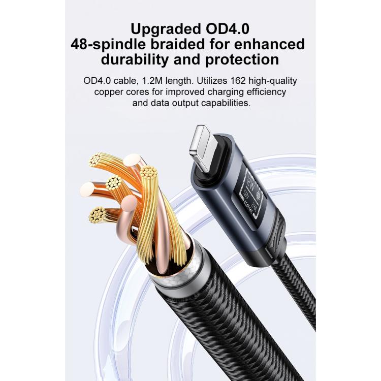 Yesido CA138L 12W 2.4A USB to 8ピン OLEDディスプレイ付き充電データケーブル、USB to 8ピン