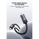 Yesido CA201 27W Type-C から 8ピン OLEDディスプレイ充電データケーブル、Type-C から 8ピン
