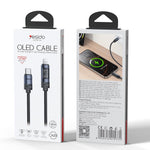 Yesido CA201 27W Type-C から 8ピン OLEDディスプレイ充電データケーブル、Type-C から 8ピン