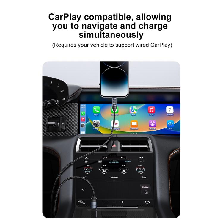 Yesido CA201 27W Type-C から 8ピン OLEDディスプレイ充電データケーブル、Type-C から 8ピン