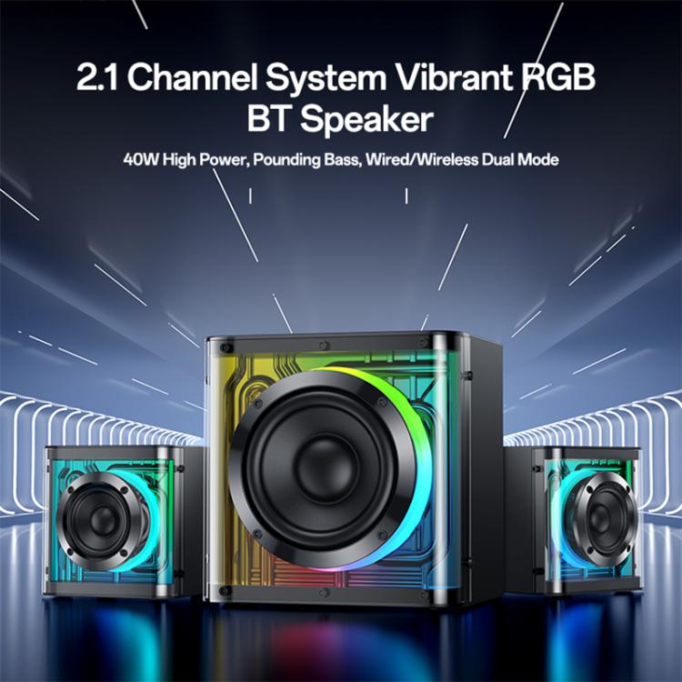Yesido YSW41 40W 2.1チャンネルシステム カラフルRGB Bluetoothスピーカー サブウーファー、YSW41