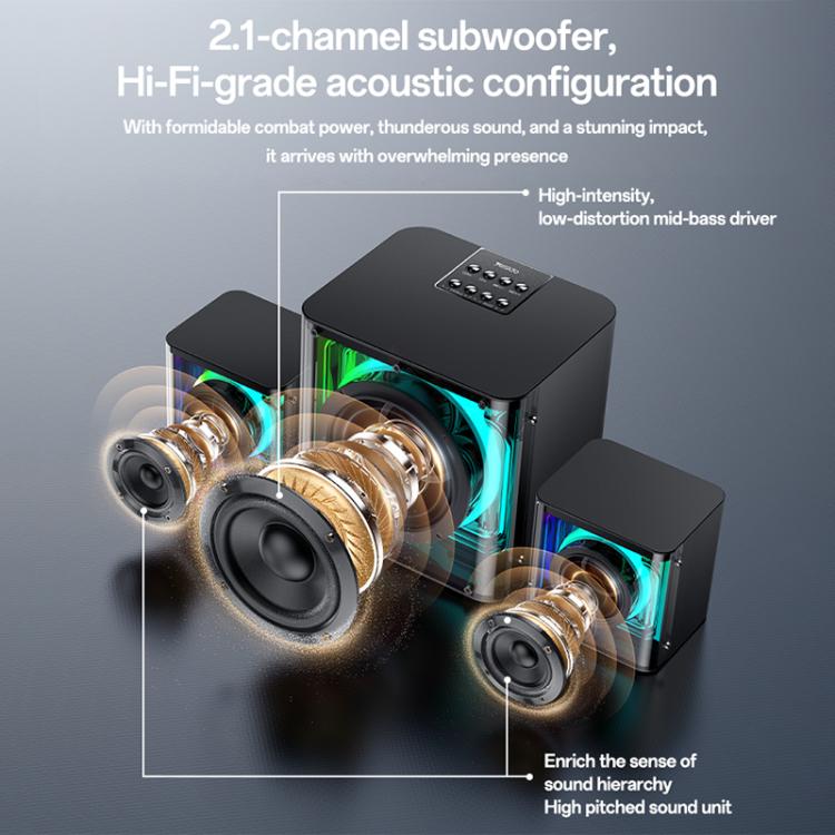 Yesido YSW41 40W 2.1チャンネルシステム カラフルRGB Bluetoothスピーカー サブウーファー、YSW41