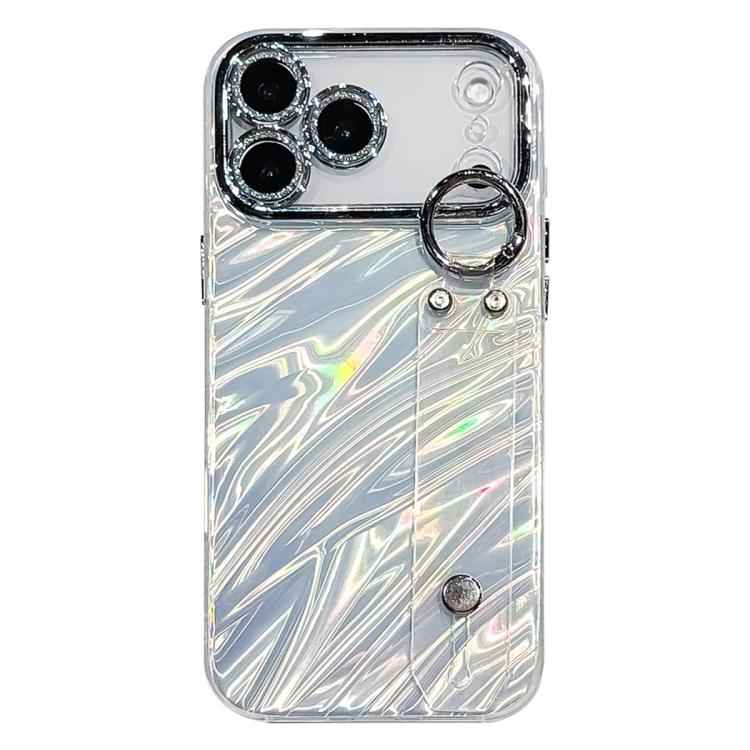 メッキ波紋テクスチャーリストバンドホルダー付きTPUスマホケース レンズフィルム付き、iPhone 17 Pro Max用、iPhone 17 Pro用、iPhone 17用、iPhone Air用、iPhone 16 Pro Max用、iPhone 16 Pro用、iPhone 16 Plus用、iPhone 16用、iPhone 15 Pro Max用