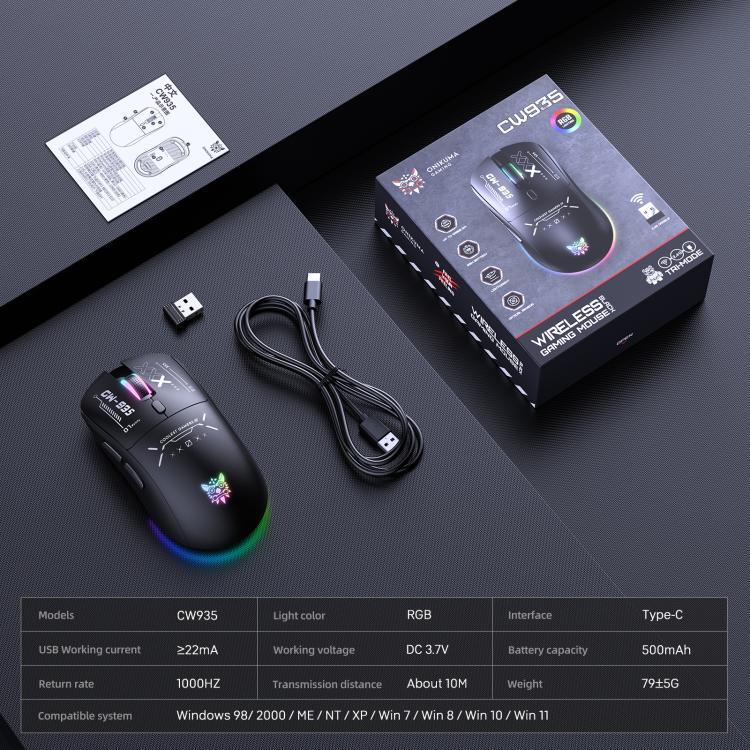 ONIKUMA CW935 12800DPI 2.4GHz + BT + 有線 トライモード RGB ワイヤレスマウス、CW935