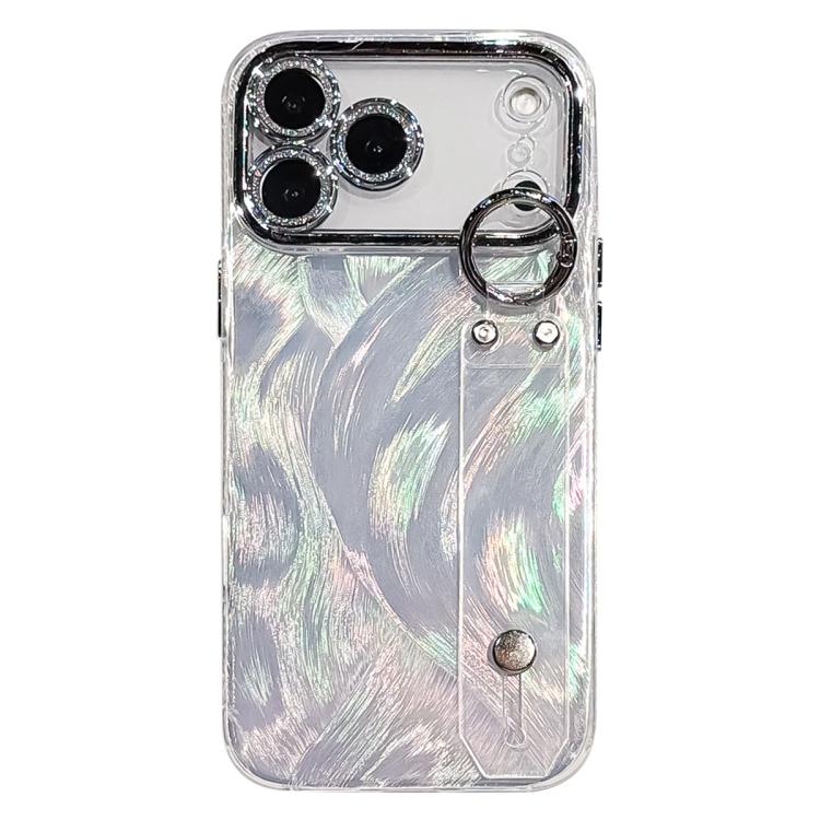 メッキフェザーガーゼテクスチャーリストバンドホルダー付きTPUスマホケース レンズフィルム付き、iPhone 17 Pro Max用、iPhone 17 Pro用、iPhone 17用、iPhone Air用、iPhone 16 Pro Max用、iPhone 16 Pro用、iPhone 16 Plus用、iPhone 16用、iPhone 15 Pro Max用