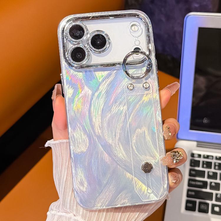 プラチナム羽ガーゼテクスチャーリストバンドホルダーTPUスマホケース（レンズフィルム付き）、iPhone 13用