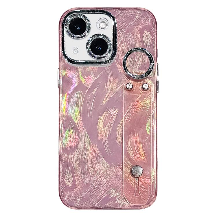 プラチナム羽ガーゼテクスチャーリストバンドホルダーTPUスマホケース（レンズフィルム付き）、iPhone 13用