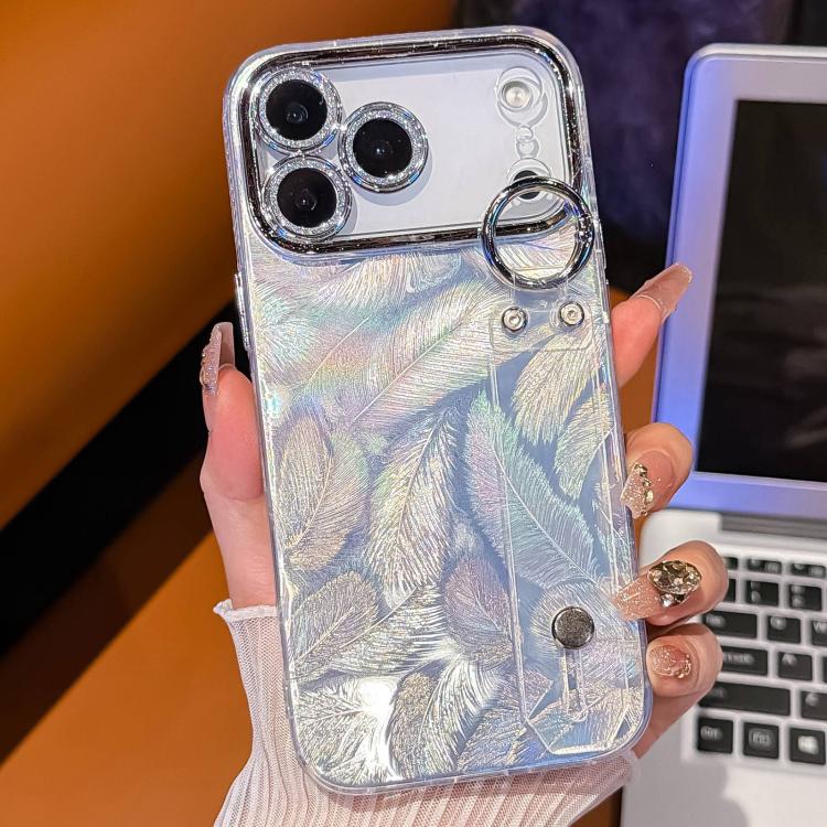 プラチナム羽テクスチャーリストバンドホルダーTPUスマホケース（レンズフィルム付き）、iPhone 13用