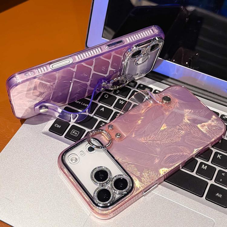 プラチナム羽テクスチャーリストバンドホルダーTPUスマホケース（レンズフィルム付き）、iPhone 13用