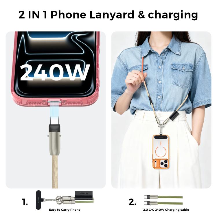 MOCOME W3 Type-CからType-C 多機能充電ケーブル 調節可能クロスボディスマホストラップ
