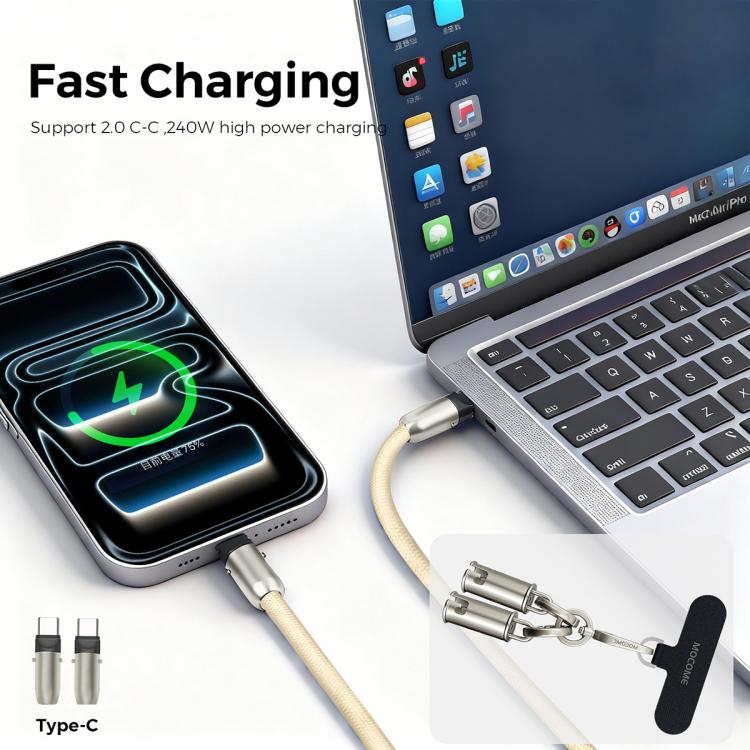 MOCOME W3 Type-CからType-C 多機能充電ケーブル 調節可能クロスボディスマホストラップ