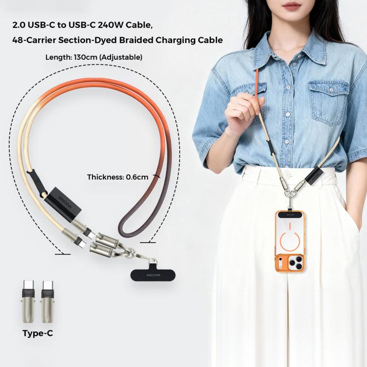 MOCOME W3 Type-CからType-C 多機能充電ケーブル 調節可能クロスボディスマホストラップ