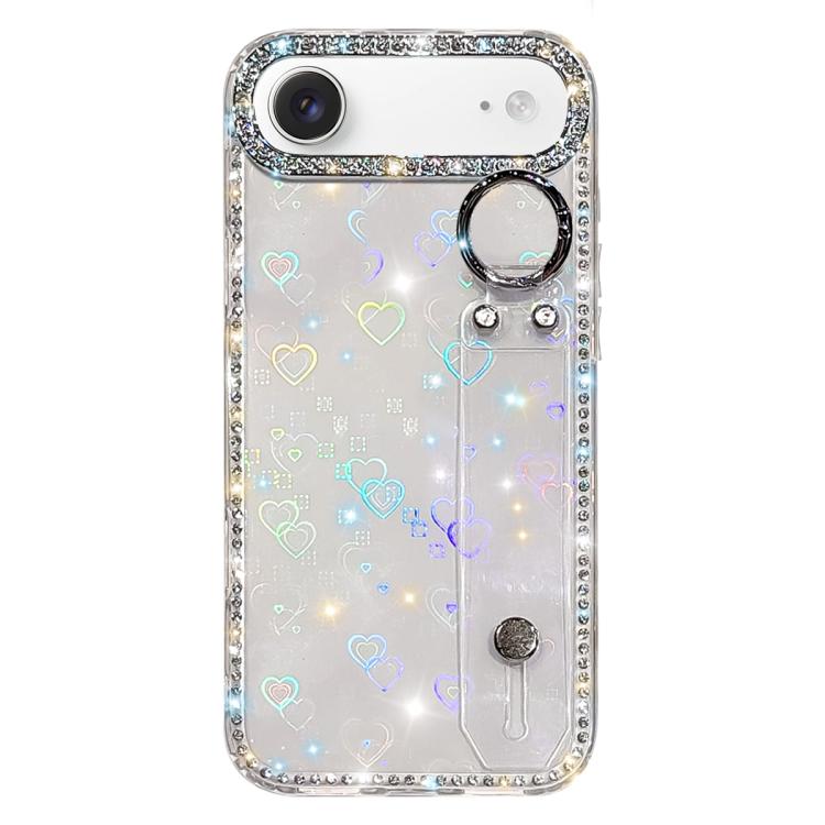 ラインストーングリッターストラップホルダーiPhoneケース、iPhone 17 Pro用、iPhone 17用、iPhone Air用、iPhone 16 Pro Max用、iPhone 16 Pro用、iPhone 16 Plus用、iPhone 16用、iPhone 15 Pro Max用