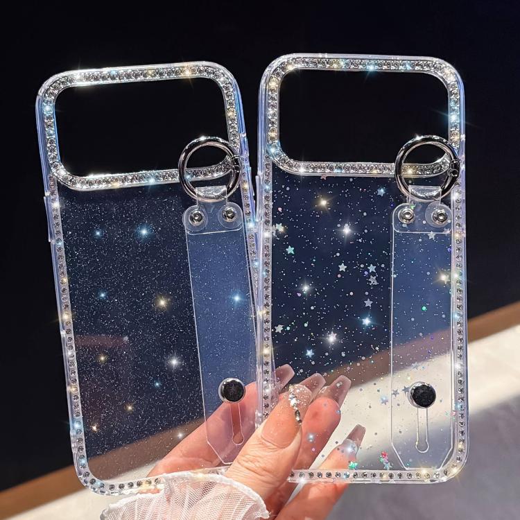 ラインストーングリッターストラップホルダーiPhoneケース、iPhone 17 Pro用、iPhone 17用、iPhone Air用、iPhone 16 Pro Max用、iPhone 16 Pro用、iPhone 16 Plus用、iPhone 16用、iPhone 15 Pro Max用