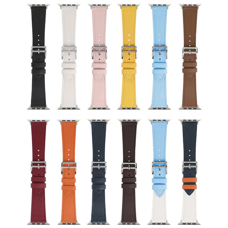 xDfind Silver Buckle Cowhide Texture Vegan Leather Watch Band, For Apple Watch 42 / 44 / 45 / 46 / 49mm, For Apple Watch 38 / 40 / 41 / S11 42mm
