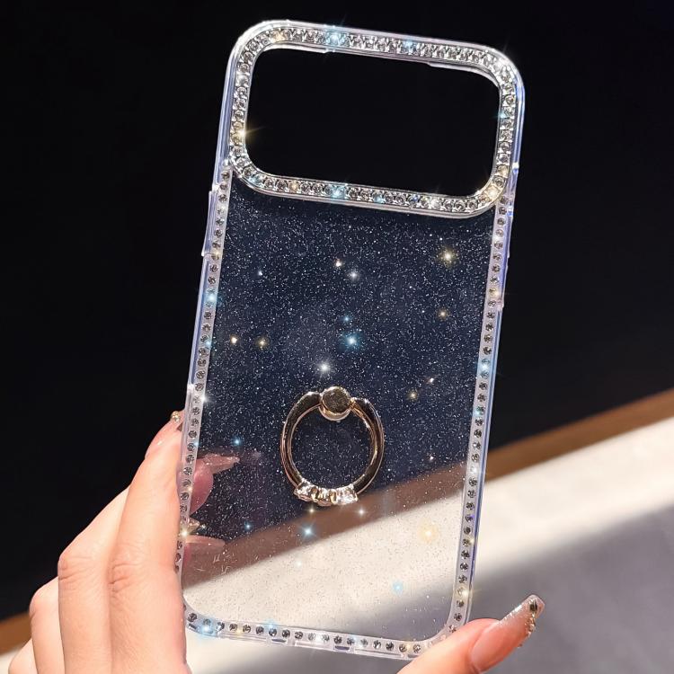 ラインストーンリングホルダー両面IMD PCハイブリッドTPUスマホケース、iPhone 17 Pro Max用、iPhone 17 Pro用、iPhone 17用、iPhone Air用、iPhone 16 Pro Max用、iPhone 16 Pro用、iPhone 16 Plus用、iPhone 16用