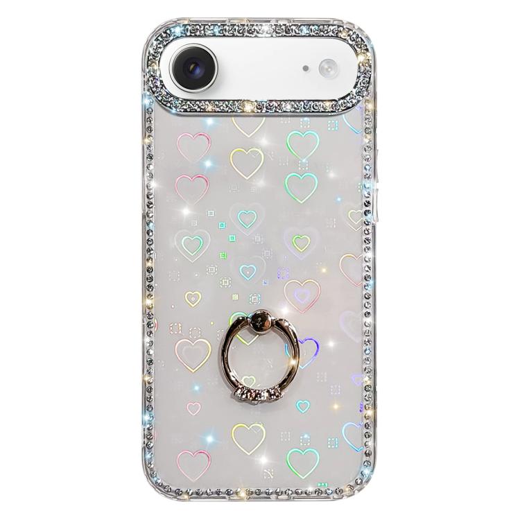ラインストーンリングホルダー両面IMD PCハイブリッドTPUスマホケース、iPhone 17 Pro Max用、iPhone 17 Pro用、iPhone 17用、iPhone Air用、iPhone 16 Pro Max用、iPhone 16 Pro用、iPhone 16 Plus用、iPhone 16用