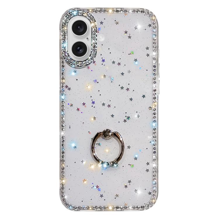 ラインストーンリングホルダー両面IMD PCハイブリッドTPUスマホケース、iPhone 17 Pro Max用、iPhone 17 Pro用、iPhone 17用、iPhone Air用、iPhone 16 Pro Max用、iPhone 16 Pro用、iPhone 16 Plus用、iPhone 16用