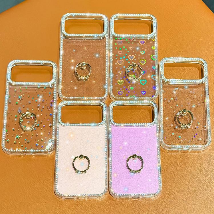 ラインストーンリングホルダー両面IMD PCハイブリッドTPUスマホケース、iPhone 17 Pro Max用、iPhone 17 Pro用、iPhone 17用、iPhone Air用、iPhone 16 Pro Max用、iPhone 16 Pro用、iPhone 16 Plus用、iPhone 16用