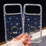 ラインストーンリングホルダー両面IMD PCハイブリッドTPUスマホケース、iPhone 17 Pro Max用、iPhone 17 Pro用、iPhone 17用、iPhone Air用、iPhone 16 Pro Max用、iPhone 16 Pro用、iPhone 16 Plus用、iPhone 16用
