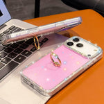 ラインストーンリングホルダー両面IMD PCハイブリッドTPUスマホケース、iPhone 17 Pro Max用、iPhone 17 Pro用、iPhone 17用、iPhone Air用、iPhone 16 Pro Max用、iPhone 16 Pro用、iPhone 16 Plus用、iPhone 16用