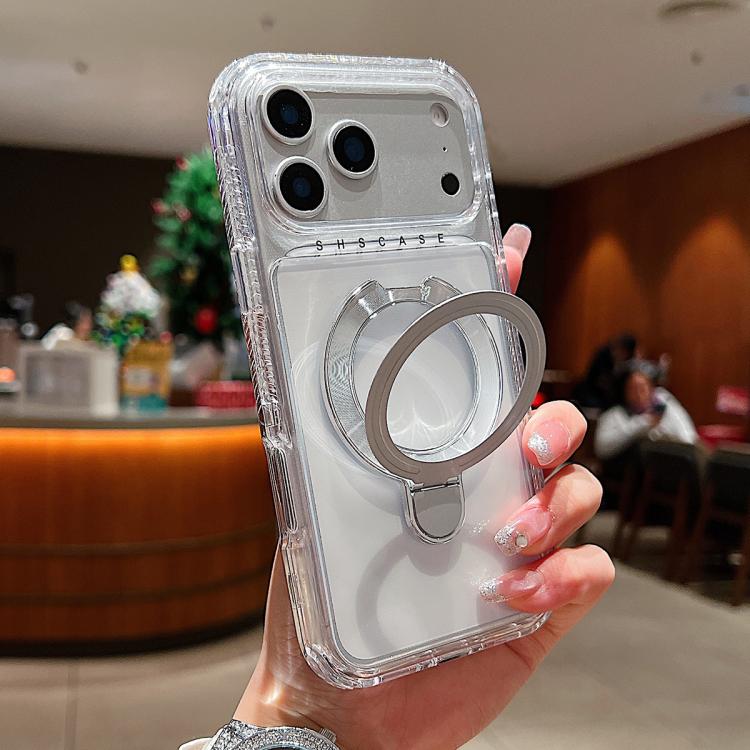 透明ピボットメタルホルダーマグネットスマホケース、iPhone 17 Pro Max用、iPhone 17 Pro用