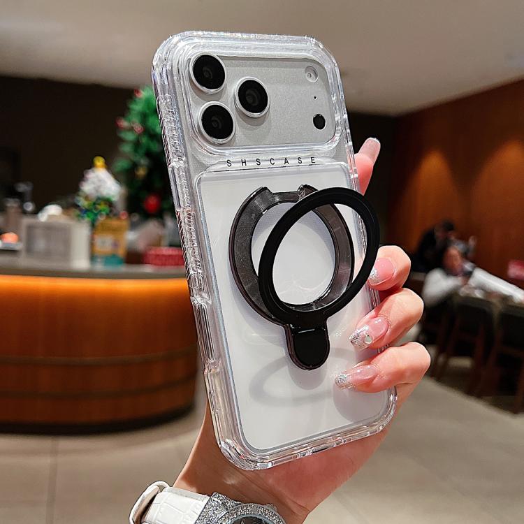 透明ピボットメタルホルダーマグネットスマホケース、iPhone 17 Pro Max用、iPhone 17 Pro用