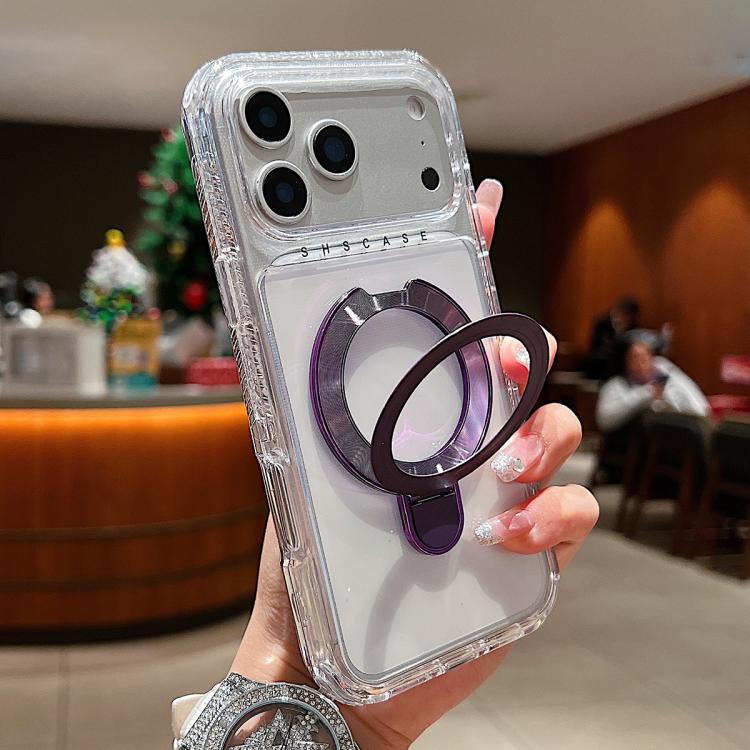 透明ピボットメタルホルダーマグネットスマホケース、iPhone 17 Pro Max用、iPhone 17 Pro用