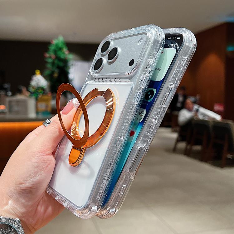 透明ピボットメタルホルダーマグネットスマホケース、iPhone 17 Pro Max用、iPhone 17 Pro用