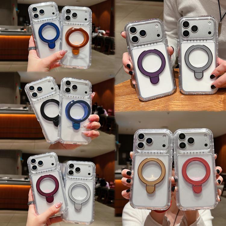 透明ピボットメタルホルダーマグネットスマホケース、iPhone 17 Pro Max用、iPhone 17 Pro用