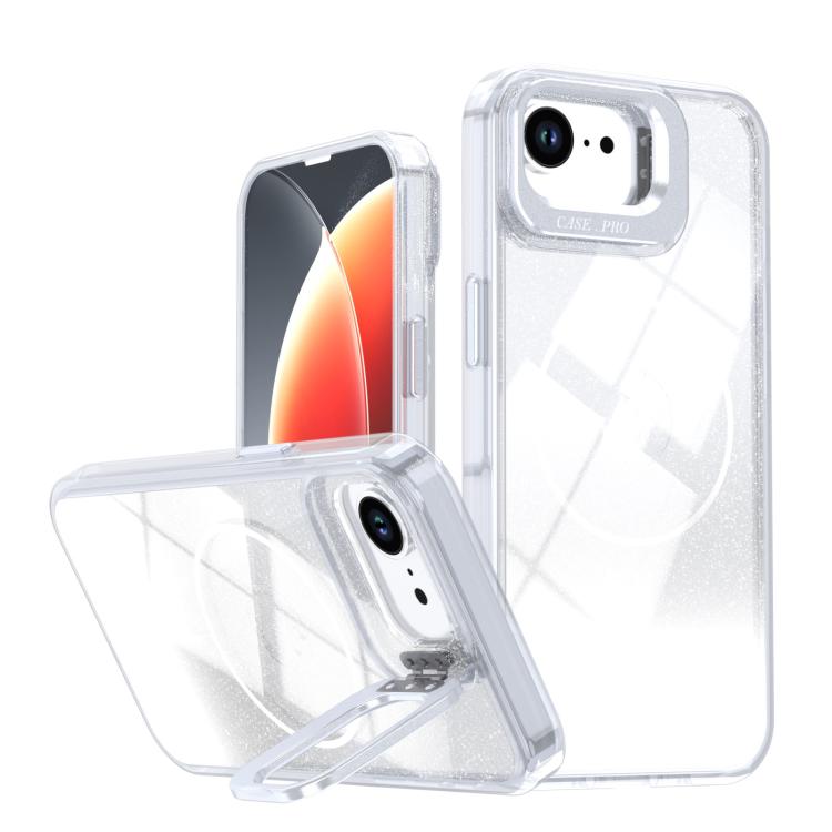 Glitter Gradient Magnetic Lens Frame Holder Phone Case, For iPhone 17e / 16e, For iPhone 17 Pro Max, For iPhone 17 Pro, For iPhone 17, For iPhone Air, For iPhone 16 Pro Max, For iPhone 16 Pro, For iPhone 16 Plus, For iPhone 16