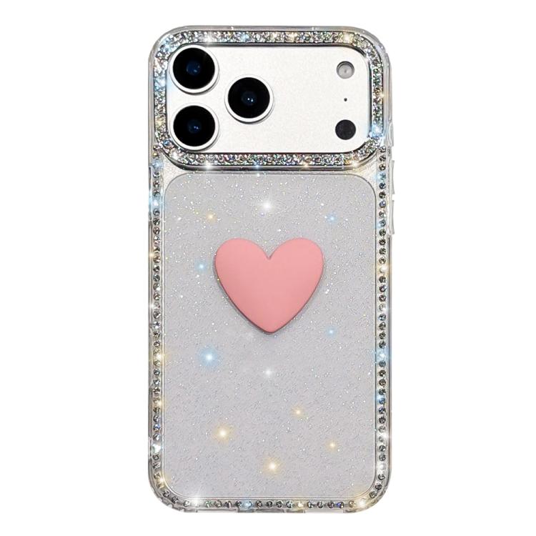 フラッシュラインストーン両面IMDラブハートiPhoneケース、iPhone 17e / 16e用、iPhone 17 Pro Max用、iPhone 17 Pro用、iPhone 17用、iPhone Air用
