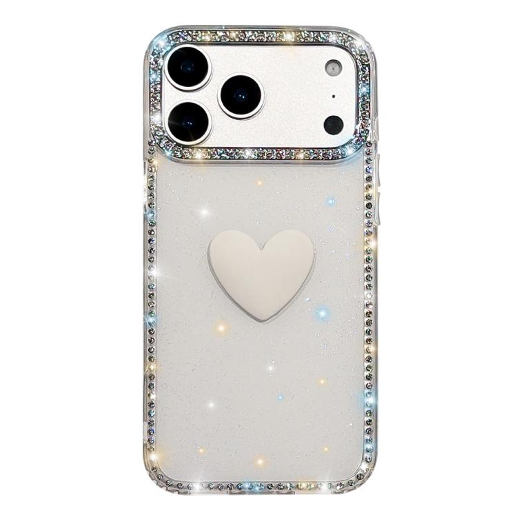 フラッシュラインストーン両面IMDラブハートiPhoneケース、iPhone 17e / 16e用、iPhone 17 Pro Max用、iPhone 17 Pro用、iPhone 17用、iPhone Air用