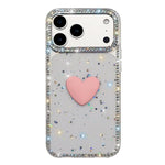 フラッシュラインストーン両面IMDラブハートiPhoneケース、iPhone 17e / 16e用、iPhone 17 Pro Max用、iPhone 17 Pro用、iPhone 17用、iPhone Air用