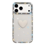フラッシュラインストーン両面IMDラブハートiPhoneケース、iPhone 17e / 16e用、iPhone 17 Pro Max用、iPhone 17 Pro用、iPhone 17用、iPhone Air用