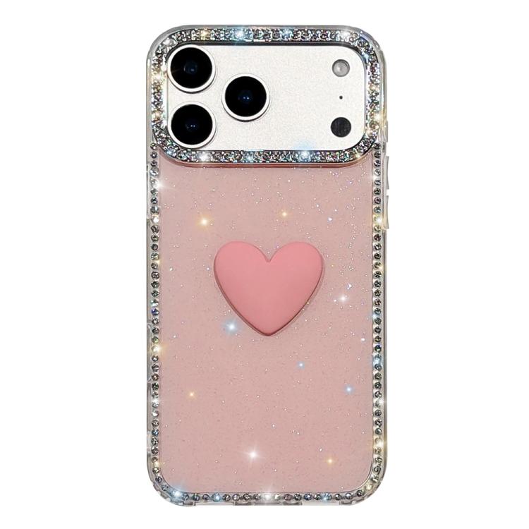 フラッシュラインストーン両面IMDラブハートiPhoneケース、iPhone 17e / 16e用、iPhone 17 Pro Max用、iPhone 17 Pro用、iPhone 17用、iPhone Air用