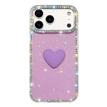 フラッシュラインストーン両面IMDラブハートiPhoneケース、iPhone 17e / 16e用、iPhone 17 Pro Max用、iPhone 17 Pro用、iPhone 17用、iPhone Air用
