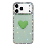 フラッシュラインストーン両面IMDラブハートiPhoneケース、iPhone 17e / 16e用、iPhone 17 Pro Max用、iPhone 17 Pro用、iPhone 17用、iPhone Air用