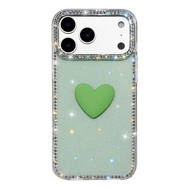 フラッシュラインストーン両面IMDラブハートiPhoneケース、iPhone 17e / 16e用、iPhone 17 Pro Max用、iPhone 17 Pro用、iPhone 17用、iPhone Air用