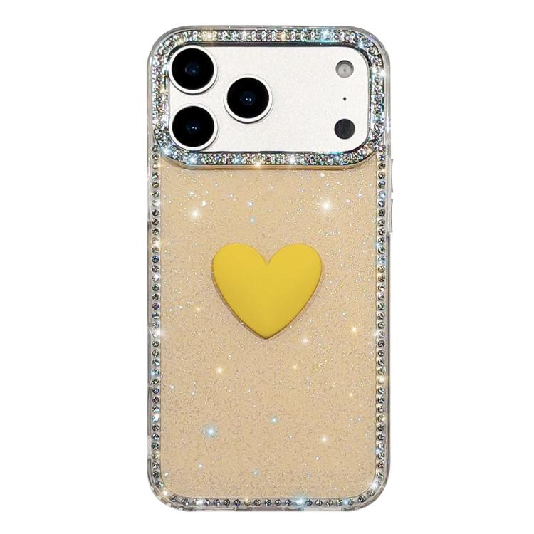フラッシュラインストーン両面IMDラブハートiPhoneケース、iPhone 17e / 16e用、iPhone 17 Pro Max用、iPhone 17 Pro用、iPhone 17用、iPhone Air用