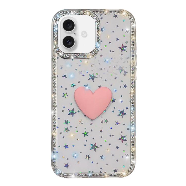 フラッシュラインストーン両面IMDラブハートiPhoneケース、iPhone 17e / 16e用、iPhone 17 Pro Max用、iPhone 17 Pro用、iPhone 17用、iPhone Air用