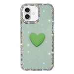 フラッシュラインストーン両面IMDラブハートiPhoneケース、iPhone 17e / 16e用、iPhone 17 Pro Max用、iPhone 17 Pro用、iPhone 17用、iPhone Air用
