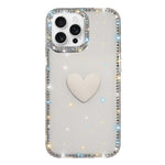 フラッシュラインストーン両面IMDラブハートiPhoneケース、iPhone 16 Pro Max用、iPhone 16 Pro用、iPhone 16 Plus用、iPhone 16用、iPhone 15 Pro Max用