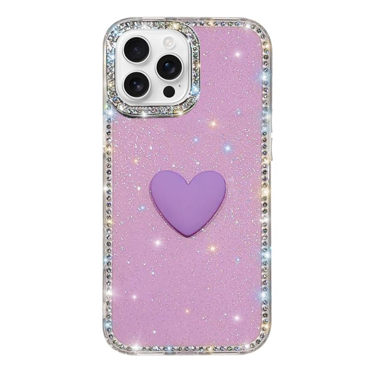 フラッシュラインストーン両面IMDラブハートiPhoneケース、iPhone 16 Pro Max用、iPhone 16 Pro用、iPhone 16 Plus用、iPhone 16用、iPhone 15 Pro Max用