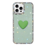 フラッシュラインストーン両面IMDラブハートiPhoneケース、iPhone 16 Pro Max用、iPhone 16 Pro用、iPhone 16 Plus用、iPhone 16用、iPhone 15 Pro Max用
