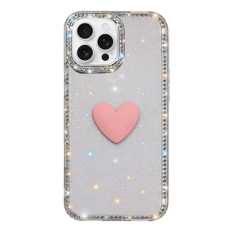 フラッシュラインストーン両面IMDラブハートiPhoneケース、iPhone 16 Pro Max用、iPhone 16 Pro用、iPhone 16 Plus用、iPhone 16用、iPhone 15 Pro Max用