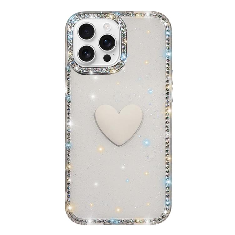 フラッシュラインストーン両面IMDラブハートiPhoneケース、iPhone 16 Pro Max用、iPhone 16 Pro用、iPhone 16 Plus用、iPhone 16用、iPhone 15 Pro Max用