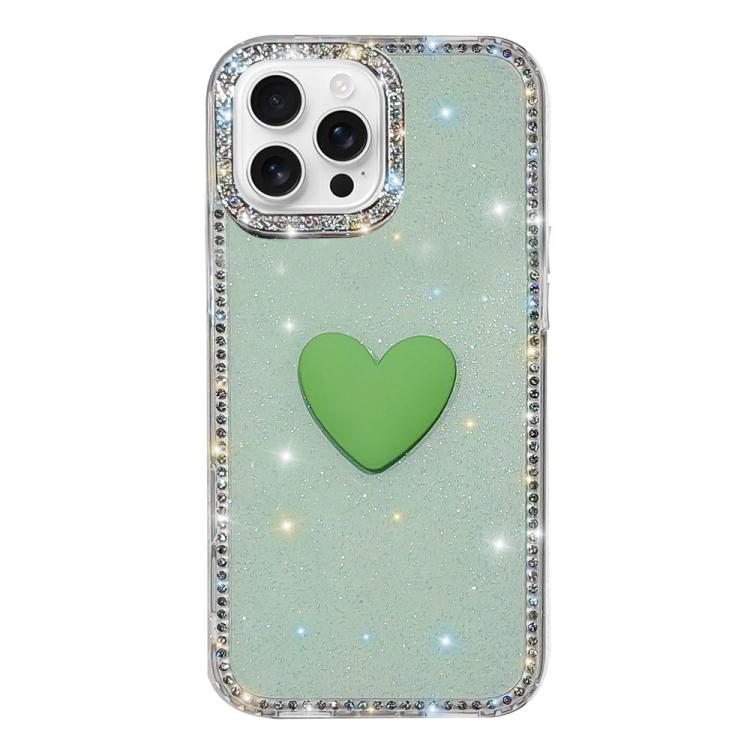 フラッシュラインストーン両面IMDラブハートiPhoneケース、iPhone 16 Pro Max用、iPhone 16 Pro用、iPhone 16 Plus用、iPhone 16用、iPhone 15 Pro Max用